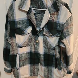 Plaid Green and White Women's Jacket
